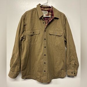Vintage L.L. Bean Button-up Flannel Lined Tan Red Shacket Size Large